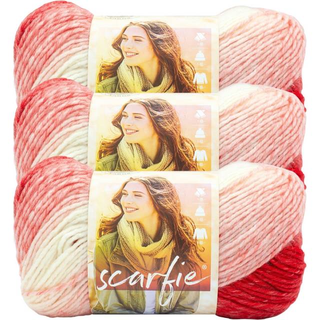 (3 Pack) Lion Brand Yarn Scarfie Yarn  Red/Cream