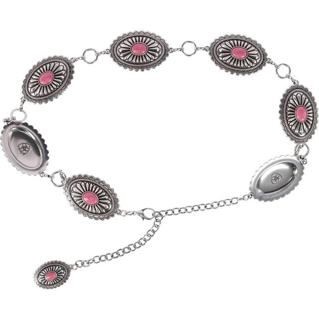 Ariat Women&#39;s Concho Chain Belt with Pink Inlays - Silver Medium (Medium)