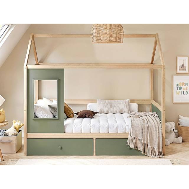 Flair Ted Play House Wooden Bed with Storage Green