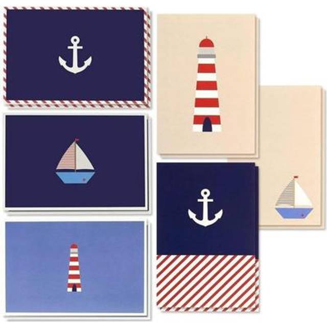 BEST PAPER GREETINGS 48 Pack Blank Nautical Greeting Cards and Envelopes  Boat Anchor Lighthouse (4x6 In)