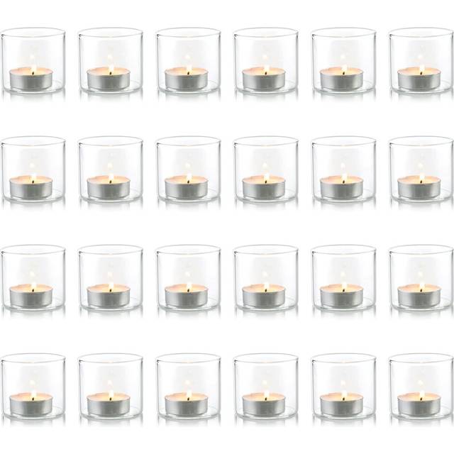 Clear Votive Candle Holder  2.24 inches x 1.97 inches  Set of 24 Tealight Candle Holder Glass Cup for Wedding or Home Decor