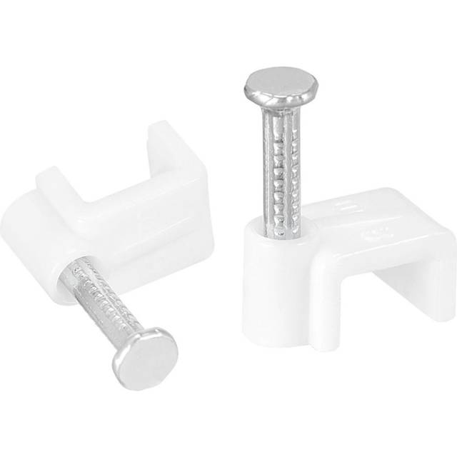 Strengthened Flat Cable Clips with Single Steel Nail 8mm White 100pcs