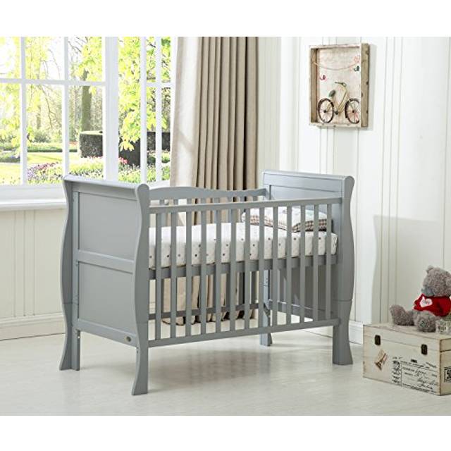 (Grey) MCCÂ®  BABY BED Solid Wooden Cot bed Savannah Sleigh Cotbed & Water Repellent Mattress