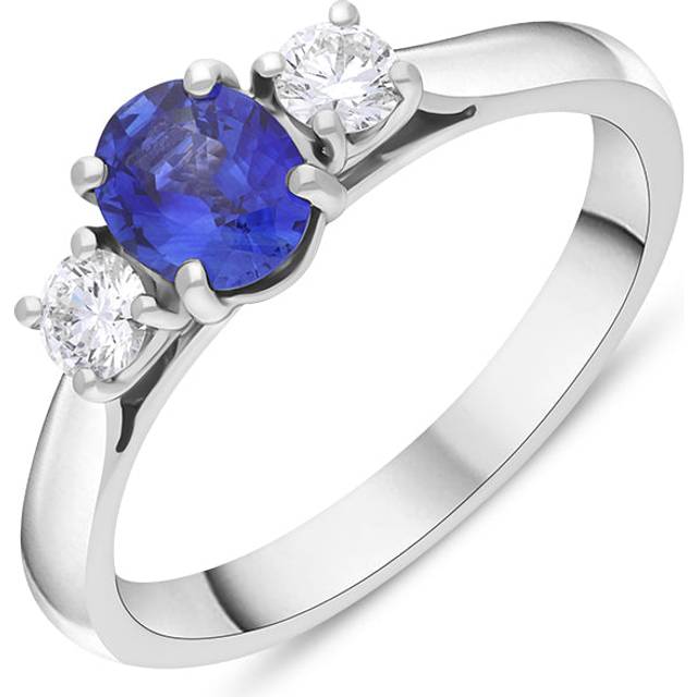 Platinum Sapphire Diamond Oval Cut Three Stone Ring