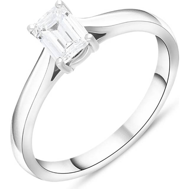 Platinum 0.71ct Diamond Emerald Cut Solitaire Ring - Silver