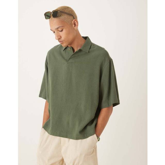 ASOS DESIGN – Kakifärgad skjorta i oversize och linnemix med boxig passform-Grön/a