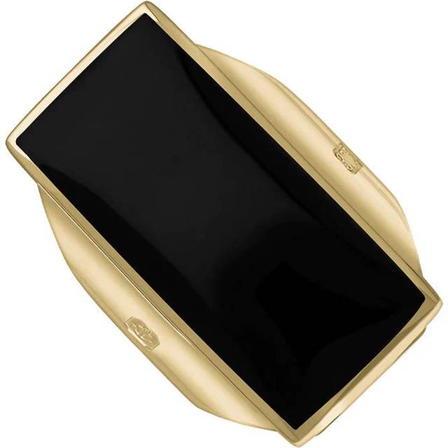 9ct Yellow Gold Whitby Jet Queen's Jubilee Hallmark Large Oblong Ring D - T