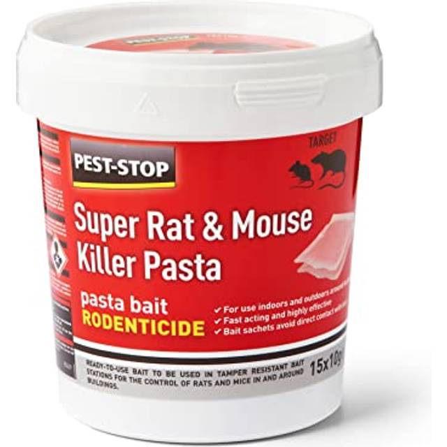 Pest Stop Super Rat & Mouse Killer Pasta Bait - Baits for Mouse Rat - Mice Killer - Rat Control for Home, Office, Garden, Industry - (15 x 10g), Red