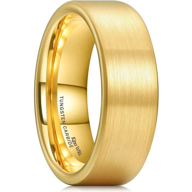 King Will GLORY Mens 8mm 18K Gold Tungsten Carbide Ring Pipe Cut Brushed Finish Wedding Band Ring for Men Women 8