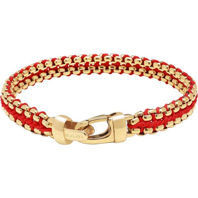 Nialaya Men's Red Woven 8mm Box Chain Bracelet in Gold Herr Armband Stl. M - Från Magasin - Red / Gold (M)