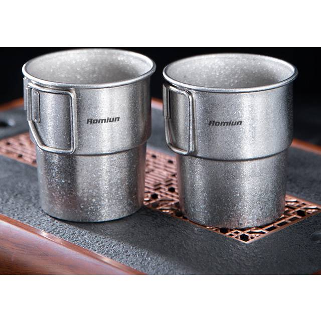 Titanium Camping Cups Stackable Coffee Mugs 300ml Foldable Handle Outdoor Coffee Mugs Reusable sandblasting Without cover