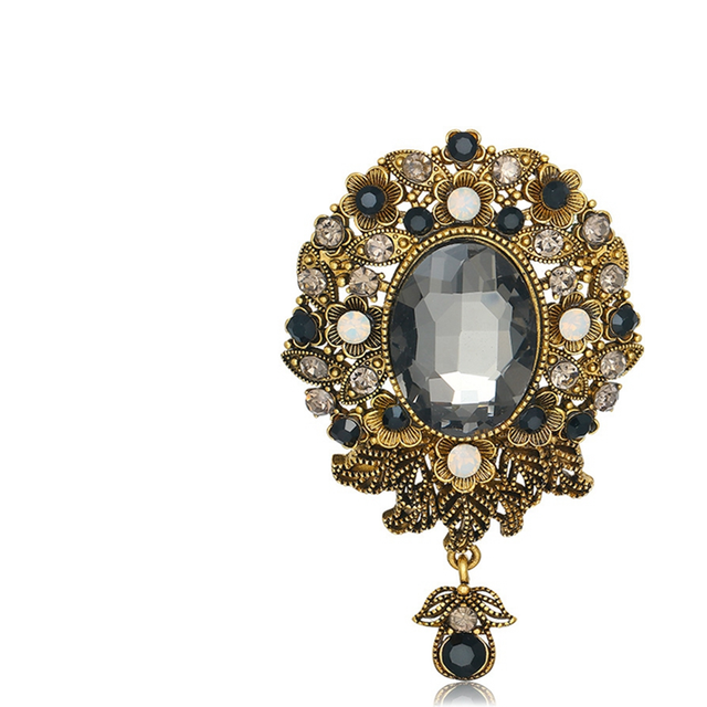 Crystal Flower Brooch Women Broches Badge Wedding Gifts Black