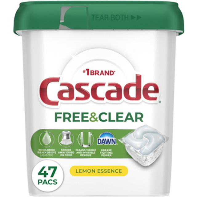 Cascade Free & Clear Dishwasher Pods  Dishwasher Detergent  Dish Detergent Soap  Lemon Essence  47 Count