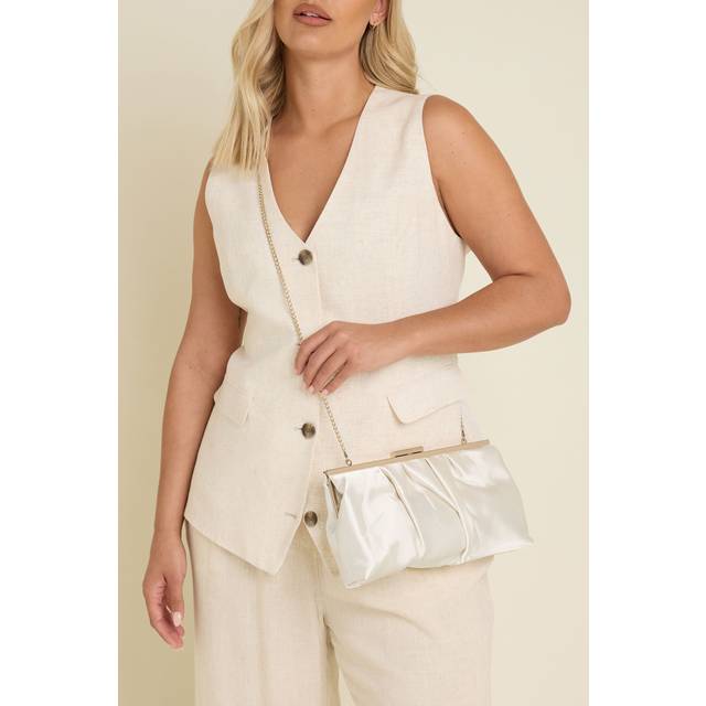 Ivory White Satin Pleated Clutch Bag - One Size