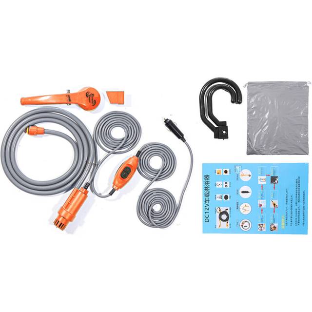 (Orange) Portable 12V Car Water Shower Pump Set For Travel Trip Camp RV Caravan Boat Kit
