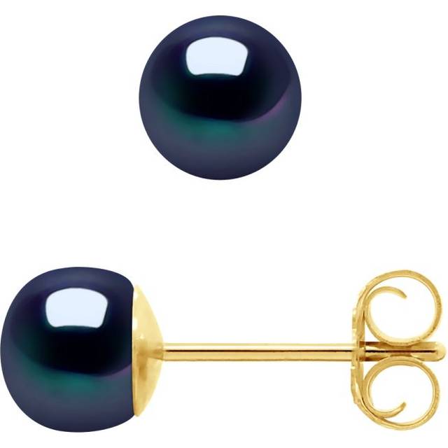 Diadema Womens - Earrings Real Freshwater Pearls - Black Tahitian Style Gold - One Size