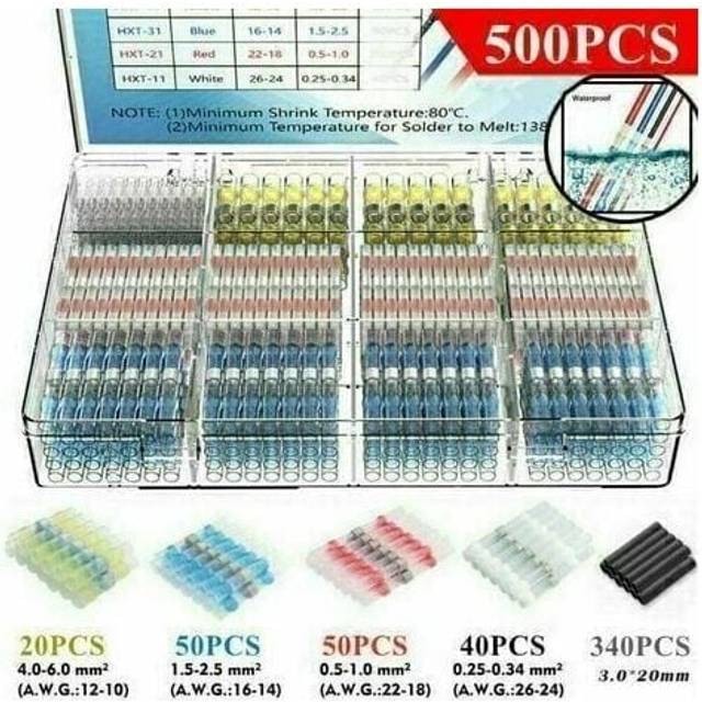 500x Waterproof Heat Shrink Sleeve Butt Terminals Wire Connectors Solder Seal