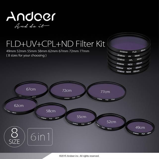 62/67/55/52/58/77mm UV+CPL+FLD+ND (ND2 ND4 ND8) Photography Filter Kit Set Ultraviolet Circular-Polarizing 49 mm