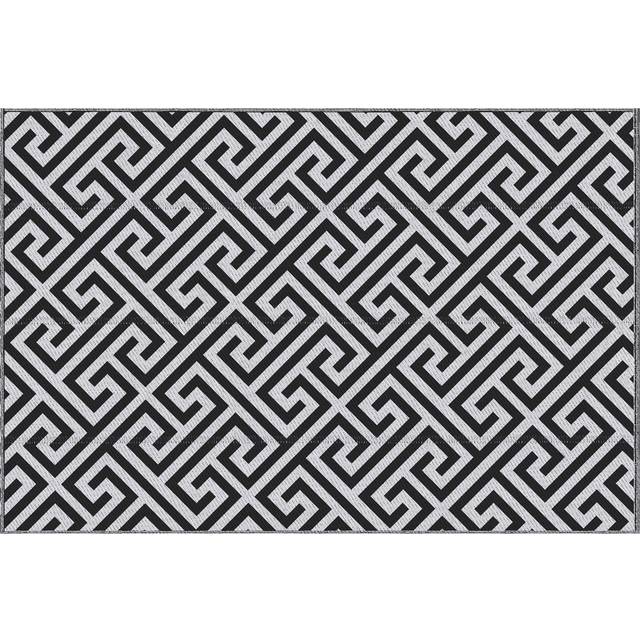 Outsunny 152 X 243 Cm(5x 8ft) Outdoor Rug Reversible Mat Plastic Straw Rug Portable Rv Camping Mat For Garden Deck Picnic Indoor, Black & White