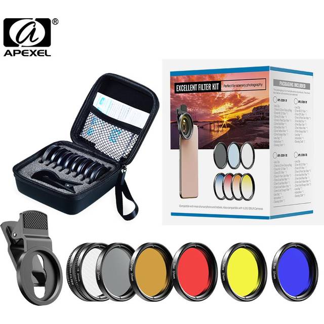 (APL-37UV-7Full) Apexel 7 In 1 Lens Kit 0.45x Wide+52mm Uv Full And 0.45x Wide+37mm Filter+cpl Nd+star Filters For Iphone All Phones