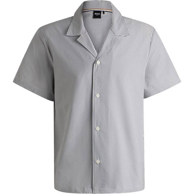 BOSS for man. 50540037 Regular fit shirt in navy sirsaka fabric (S), Casual, Short sleeve, Sustainable, Recycled Cotton