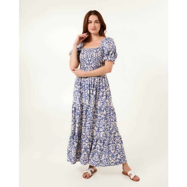 Blue Vanilla Light Blue Puff Sleeve Square Neck Maxi Dress - m