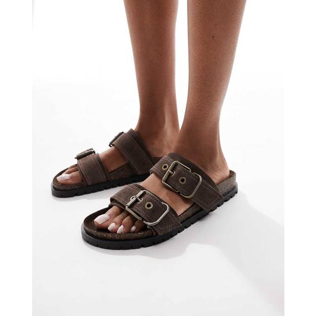 Stradivarius Flat leather sandals BROWN 8