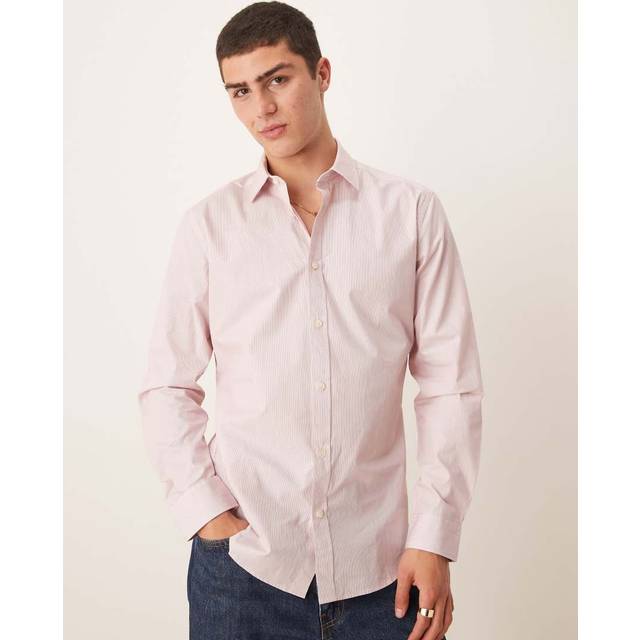 100% cotton slim-fit striped shirt red - Man - XS - MANGO MAN - Red