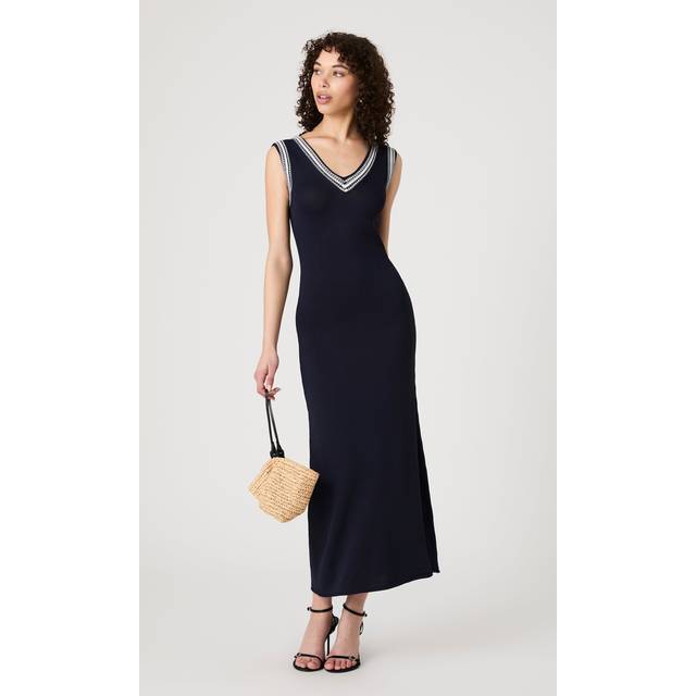 French Connection Sage Knit Trim Dress, Navy/Summer White