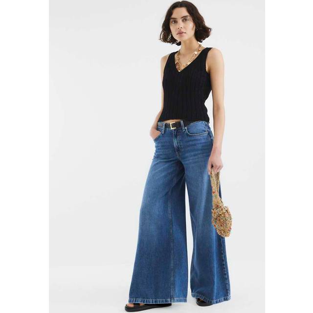 River Island Womens Blue Low Rise Belted Baggy Jeans - 6S