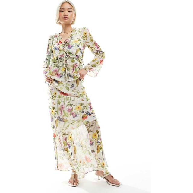 French Connection – Hallie – Vit, blommig maxikjol, del av set-Flera