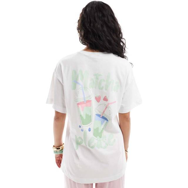 New Look Women's White Matcha Please Oversized Printed T-Shirt - UK 14
