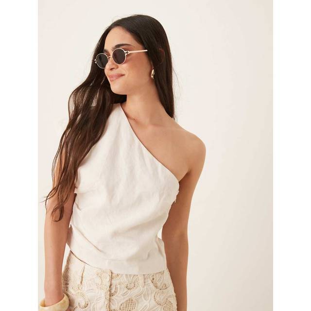 Mango Bari One Shoulder Linen Blend Blouse