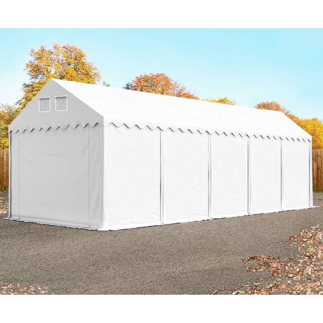 TOOLPORT 4x10m 2.6m Sides Storage Tent / Shelter w. ground frame, PVC 800, white with statics package (soft ground anchors) - (57680)