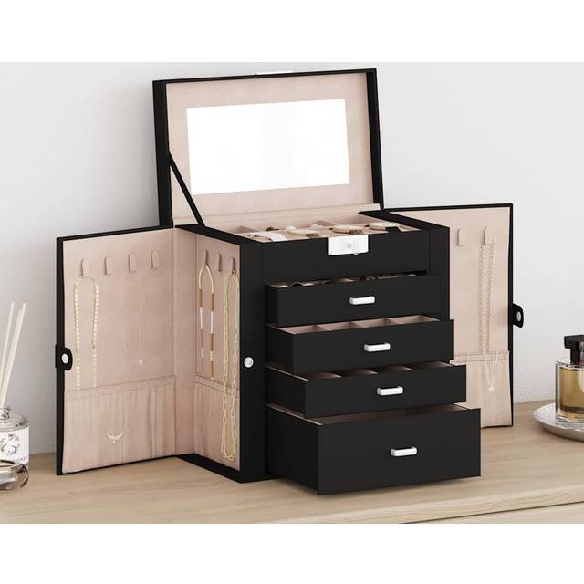 vidaXL Jewellery Box 5-Layer with Mirror Lockable Black