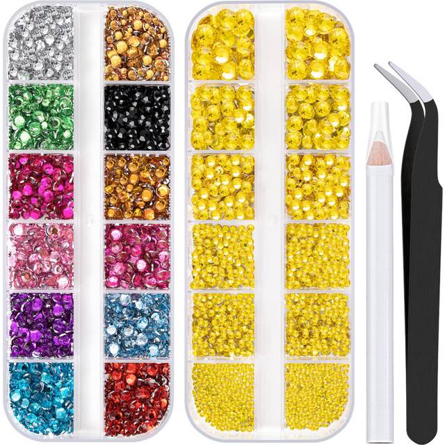 Nail Rhinestones 4520PCS 1.5-6mm Colorful Lemon Yellow Round Flatback Crystal Shine Diamonds for DIY Crafts Nail Art