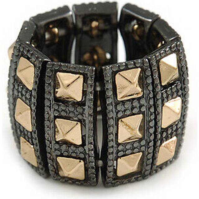Two tone 'spiky' wide flex band ring (gold/ black tone metal) - 20mm width -