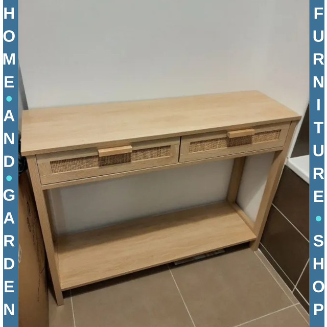 HOMCOM Console Table w/ Storage Shelf 2 Drawers for Entryway Bedroom Natural
