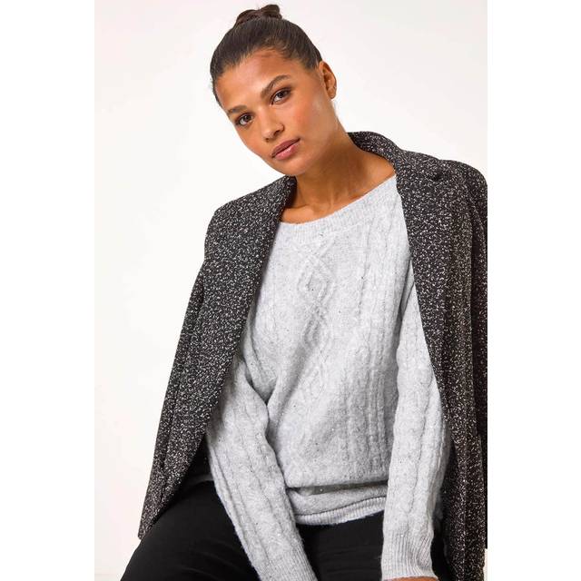 Sequin Cable Knit Jumper - Grey - 10