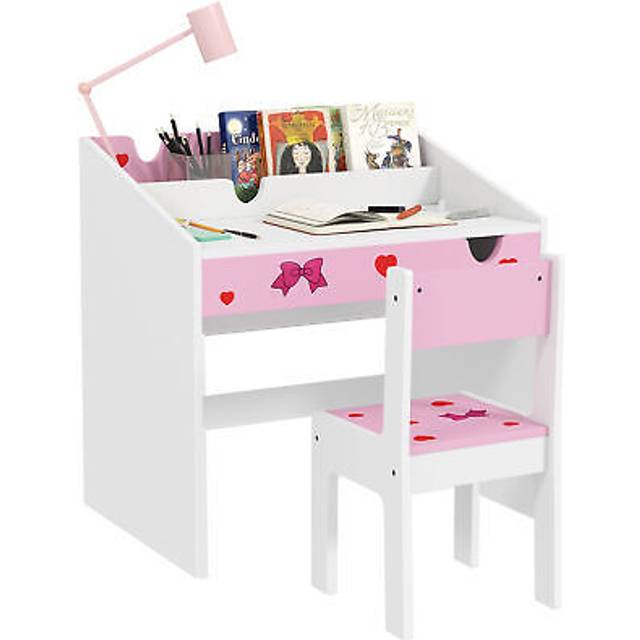 Aiyaplay children study table and chair w/ storage, pull-out drawer, pink
