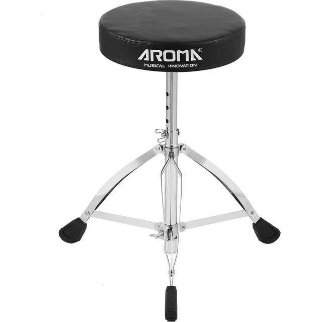 AROMA Universal Drum Throne Round Padded Drum Seat Stool Double-braced Stainless Steel Legs black