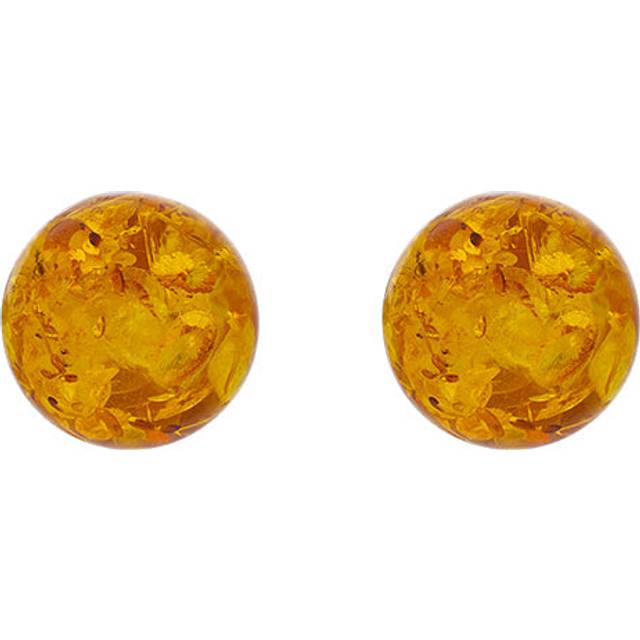 Sterling Silver Amber 10mm Ball Stud Earrings D
