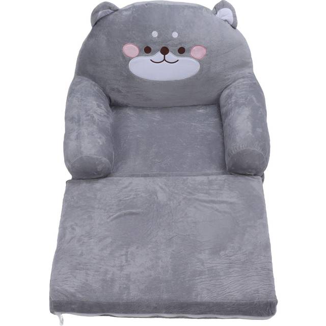 Kids Sofa Cartoon Gray Dog Style Foldable Wide Handle Soft Breathable Toddler Chair for Reading