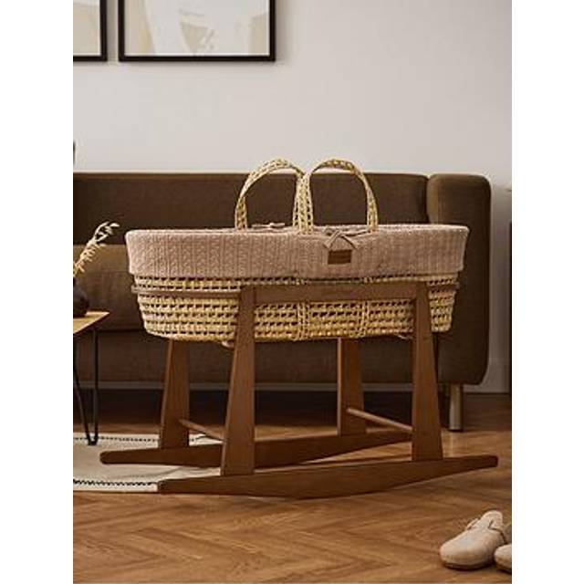 The Little Green Sheep Natural Knitted Moses Basket &amp; Rocking Stand - Truffle/Walnut , Truffle
