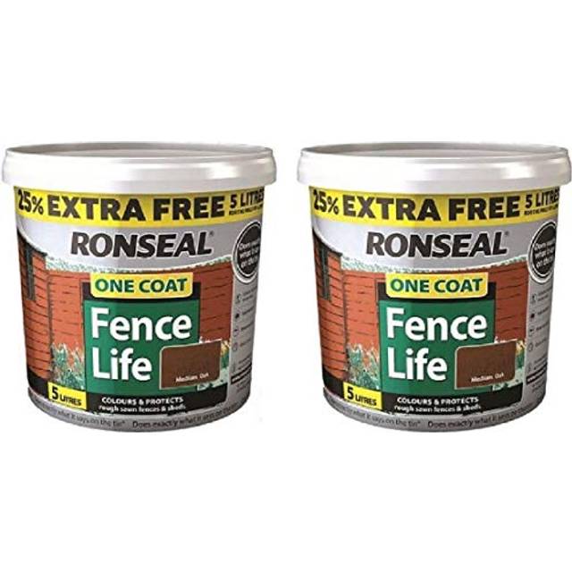 Ronseal 5L One Coat Fence Life Fence Paint Bundle Deal 2 for 49.99-2 x 5L tubs = 10L - Medium Oak