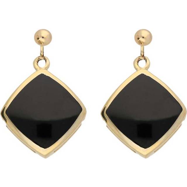 9ct Yellow Gold Whitby Jet Cushion Drop Earrings - Option1 Value Yellow Gold