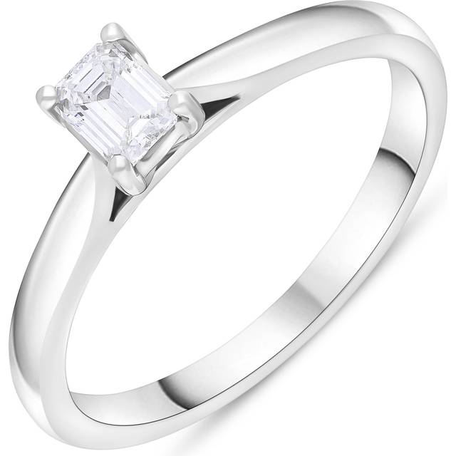 Platinum 0.32 Diamond Solitaire Emerald Cut Claw Ring Size O GIA EVS2