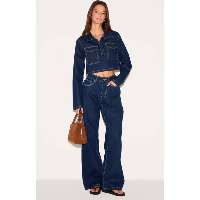 Indigo Contrast Stitch Slouchy Wide Leg Jean, Indigo - 14