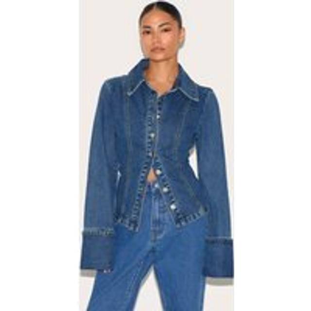 Petite Mid Blue Wash Long Sleeve Fitted Denim Shirt, Mid Blue Wash - 2