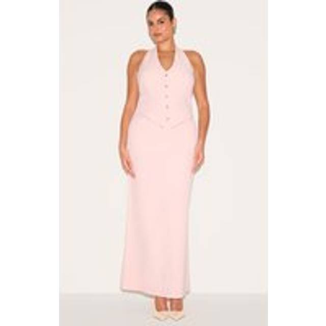 Plus Light Pink Tailored Woven Maxi Skirt, Light Pink - 30